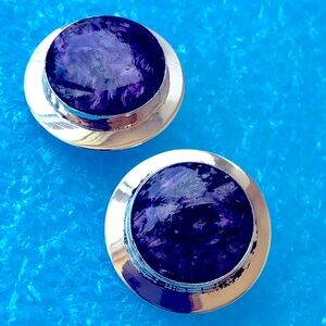 purple Charoite sterling silver button earrings